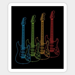 Four S-Style Electric Guitar Outlines Multi Color Sticker